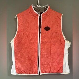 Harley-Davidson Thin Puffer Cooling Vest Logo Sz Large Coral Orange White